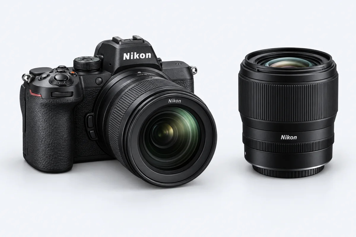 AI ilustracija Nikon fotoaparata i objektiva